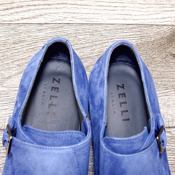 * NIB * $495 Nordstrom ZELLI Italia 9.5 M Cobalt Goatskin Suede * add $15 Trees